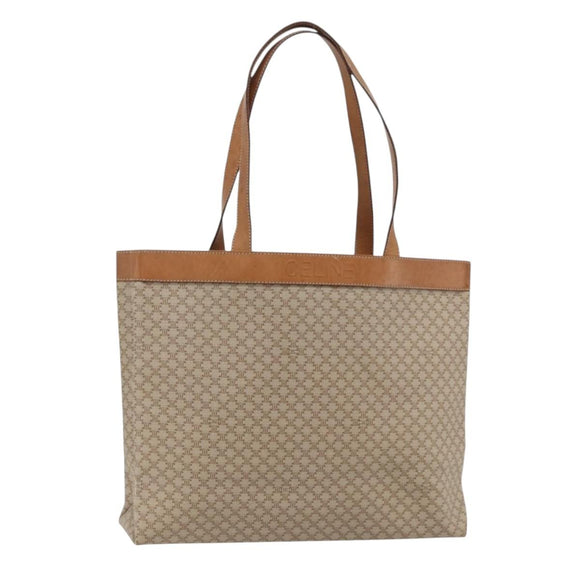CELINE Macadam Canvas Tote Bag PVC Beige Gold Auth fm5318