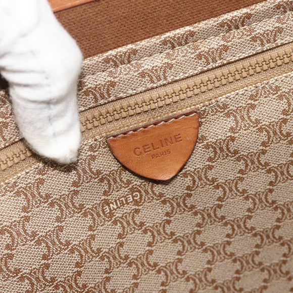 CELINE Macadam Canvas Tote Bag PVC Beige Gold Auth fm5318