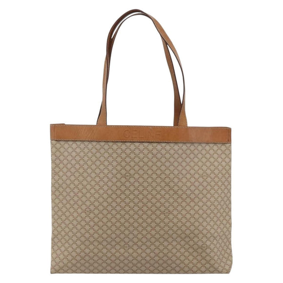 CELINE Macadam Canvas Tote Bag PVC Beige Gold Auth fm5318
