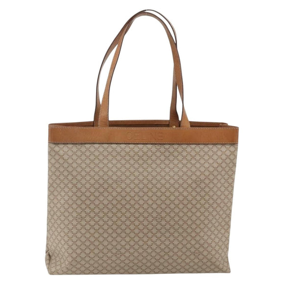 CELINE Macadam Canvas Tote Bag PVC Beige Gold Auth fm5318