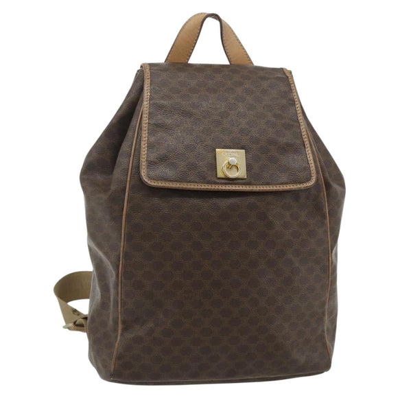 CELINE Macadam Canvas Backpack PVC Leather Brown Gold Auth fm5320