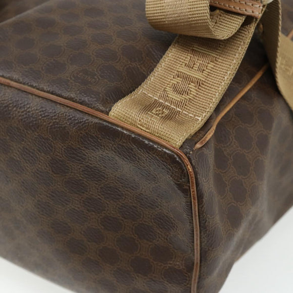 CELINE Macadam Canvas Backpack PVC Leather Brown Gold Auth fm5320