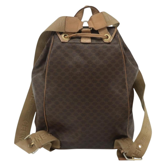 CELINE Macadam Canvas Backpack PVC Leather Brown Gold Auth fm5320