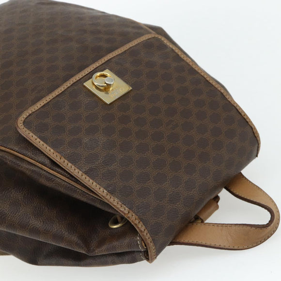 CELINE Macadam Canvas Backpack PVC Leather Brown Gold Auth fm5320