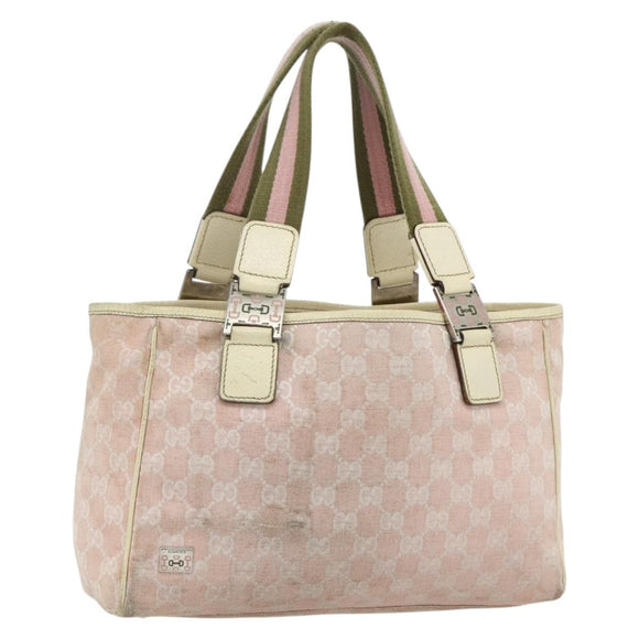 GUCCI GG Canvas Tote Bag Pink Silver 145810 Auth fm5322