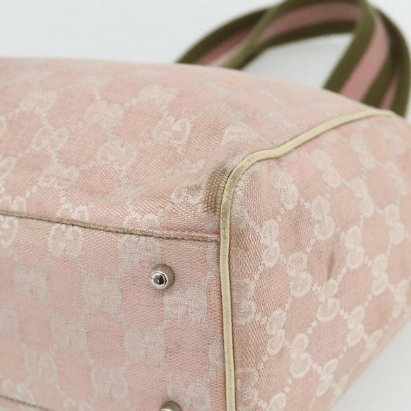 GUCCI GG Canvas Tote Bag Pink Silver 145810 Auth fm5322