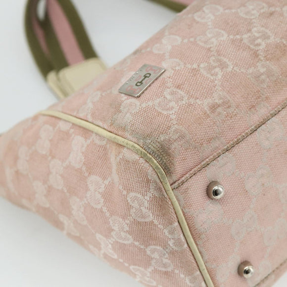 GUCCI GG Canvas Tote Bag Pink Silver 145810 Auth fm5322