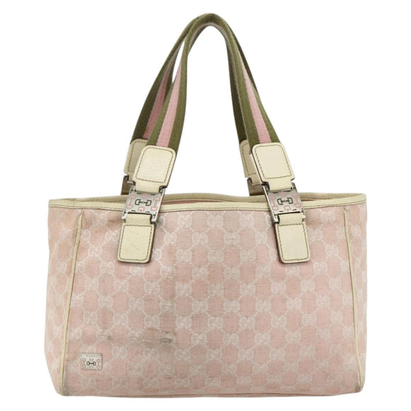 GUCCI GG Canvas Tote Bag Pink Silver 145810 Auth fm5322