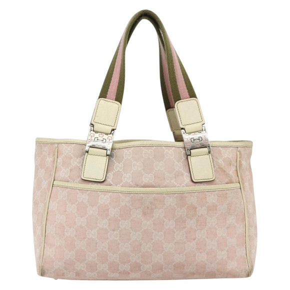 GUCCI GG Canvas Tote Bag Pink Silver 145810 Auth fm5322