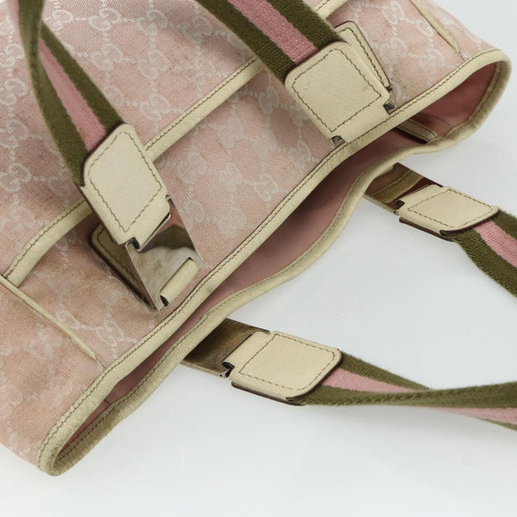 GUCCI GG Canvas Tote Bag Pink Silver 145810 Auth fm5322
