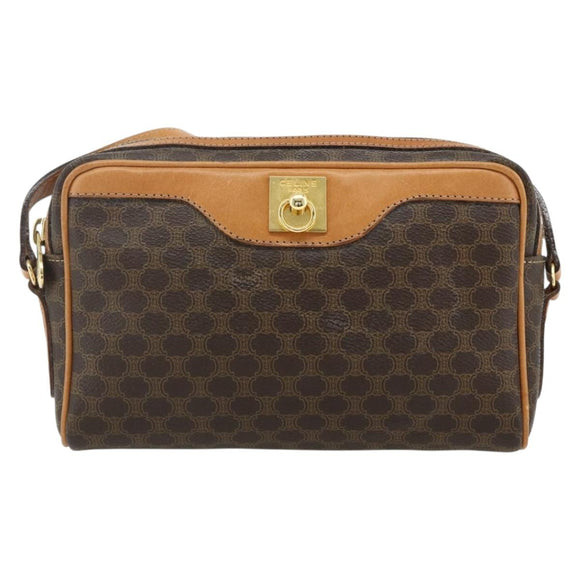 CELINE Macadam Canvas Shoulder Bag PVC Leather Brown Gold Auth fm5323