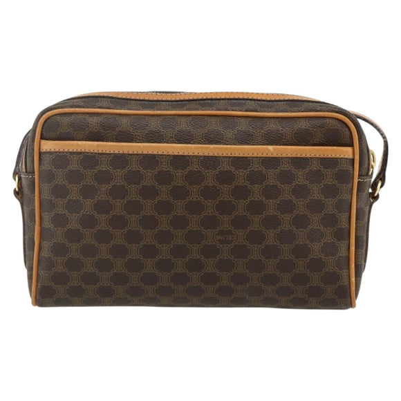 CELINE Macadam Canvas Shoulder Bag PVC Leather Brown Gold Auth fm5323