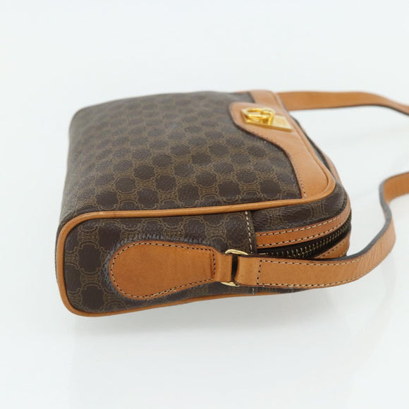 CELINE Macadam Canvas Shoulder Bag PVC Leather Brown Gold Auth fm5323