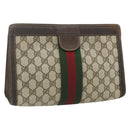 GUCCI GG Supreme Web Sherry Line Clutch Bag PVC Beige 37 014 2125 Auth fm5326-1