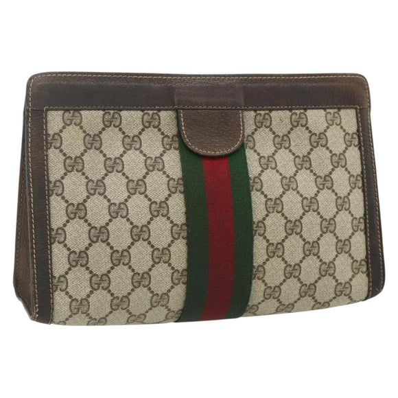 GUCCI GG Supreme Web Sherry Line Clutch Bag PVC Beige 37 014 2125 Auth fm5326