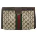 GUCCI GG Supreme Web Sherry Line Clutch Bag PVC Beige 37 014 2125 Auth fm5326-2