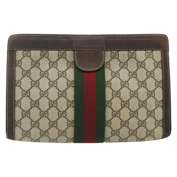 GUCCI GG Supreme Web Sherry Line Clutch Bag PVC Beige 37 014 2125 Auth fm5326