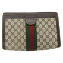 GUCCI GG Supreme Web Sherry Line Clutch Bag PVC Beige 37 014 2125 Auth fm5326-3