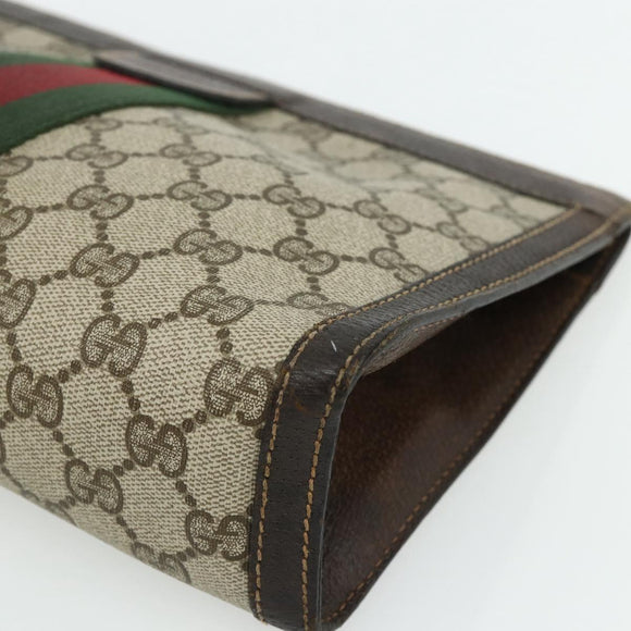 GUCCI GG Supreme Web Sherry Line Clutch Bag PVC Beige 37 014 2125 Auth fm5326