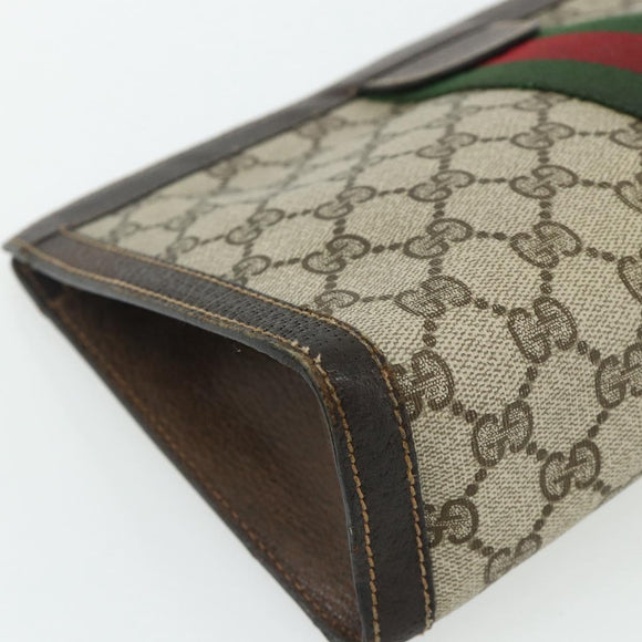 GUCCI GG Supreme Web Sherry Line Clutch Bag PVC Beige 37 014 2125 Auth fm5326