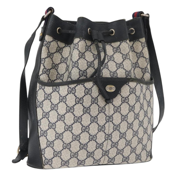 GUCCI GG Supreme Web Sherry Line Purse Bag PVC Navy Gold 41 02 033 Auth fm5327
