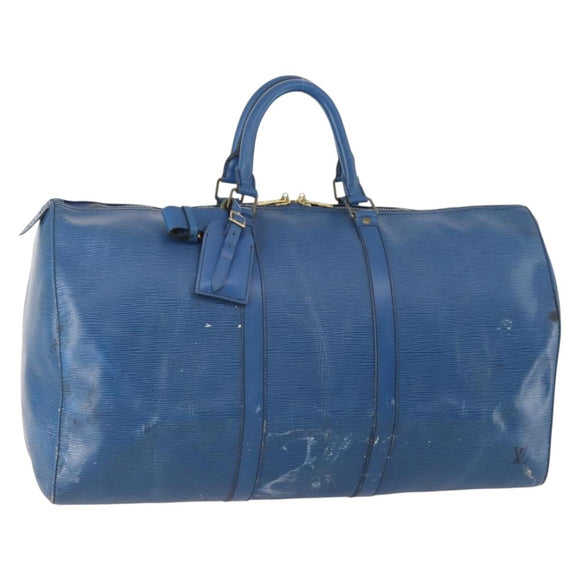 LOUIS VUITTON Epi Keepall 50 Boston Bag Blue M42965 LV Auth fm5329