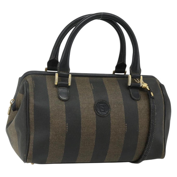 FENDI Pecan Canvas Hand Bag PVC 2way Black Brown Auth fm5333