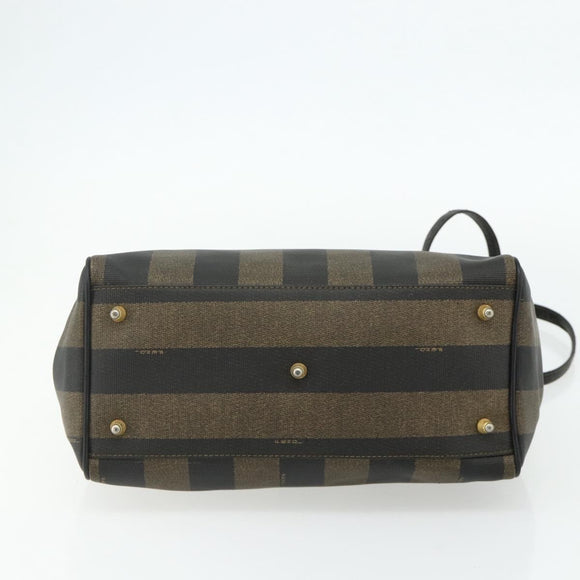 FENDI Pecan Canvas Hand Bag PVC 2way Black Brown Auth fm5333