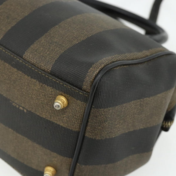 FENDI Pecan Canvas Hand Bag PVC 2way Black Brown Auth fm5333