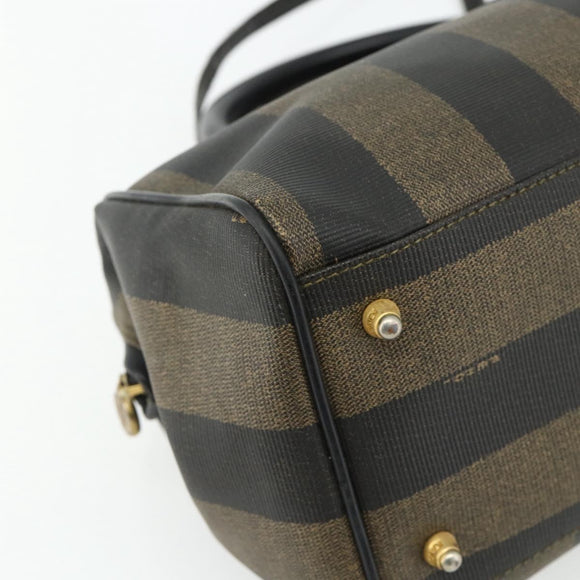 FENDI Pecan Canvas Hand Bag PVC 2way Black Brown Auth fm5333