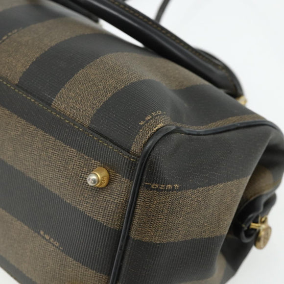 FENDI Pecan Canvas Hand Bag PVC 2way Black Brown Auth fm5333