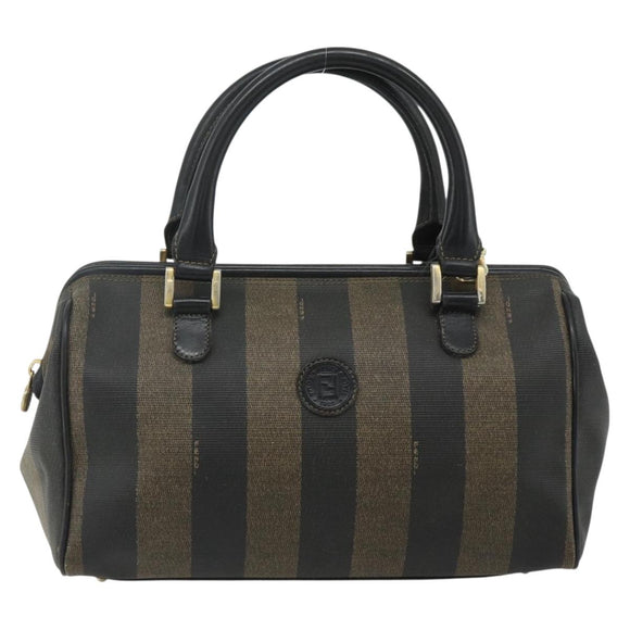 FENDI Pecan Canvas Hand Bag PVC 2way Black Brown Auth fm5333
