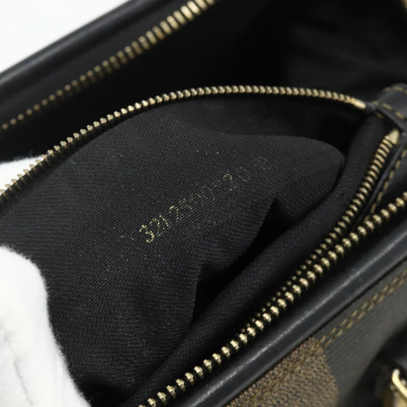 FENDI Pecan Canvas Hand Bag PVC 2way Black Brown Auth fm5333