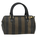 FENDI Pecan Canvas Hand Bag PVC 2way Black Brown Auth fm5333-2
