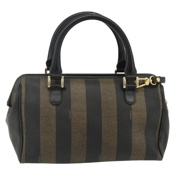 FENDI Pecan Canvas Hand Bag PVC 2way Black Brown Auth fm5333