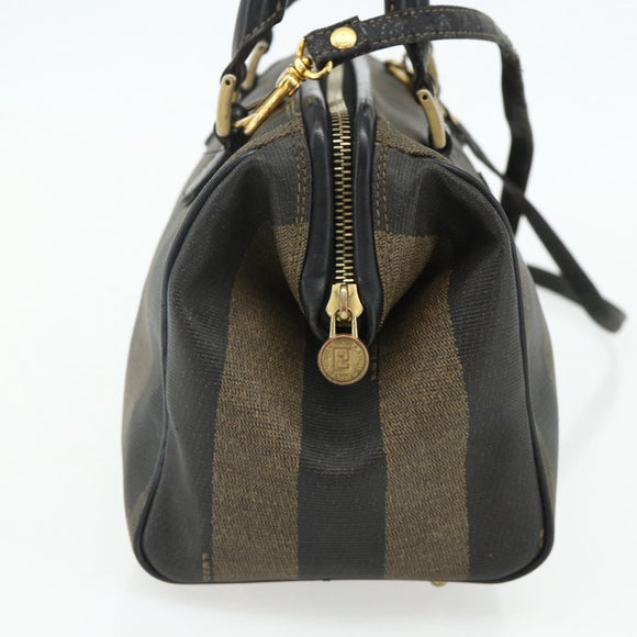 FENDI Pecan Canvas Hand Bag PVC 2way Black Brown Auth fm5333