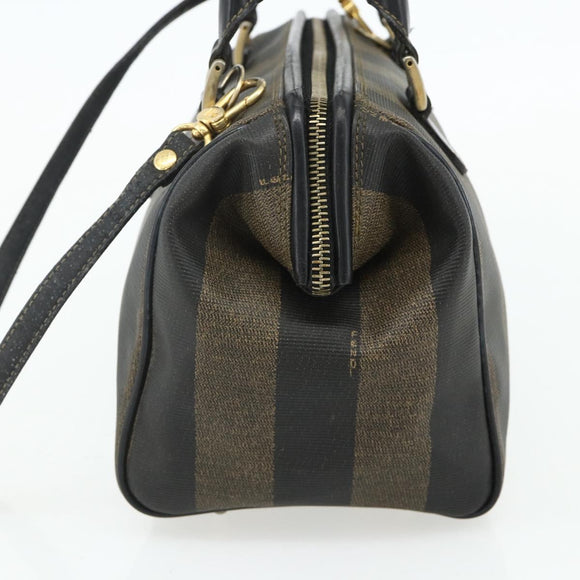 FENDI Pecan Canvas Hand Bag PVC 2way Black Brown Auth fm5333
