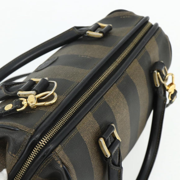 FENDI Pecan Canvas Hand Bag PVC 2way Black Brown Auth fm5333