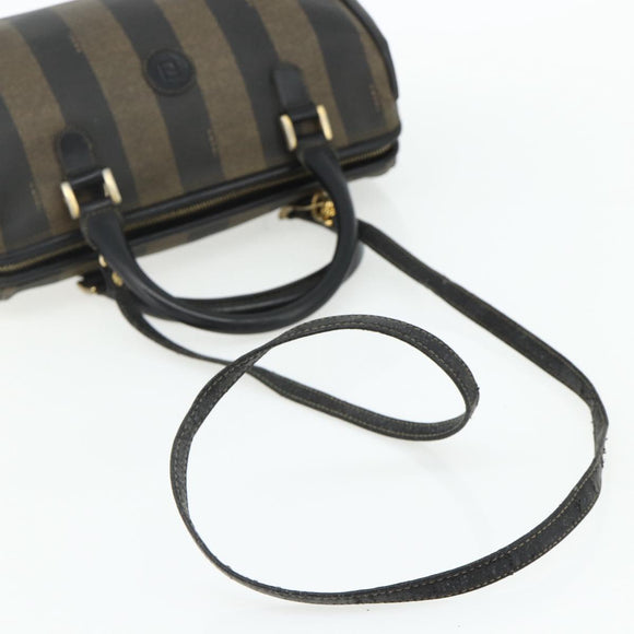 FENDI Pecan Canvas Hand Bag PVC 2way Black Brown Auth fm5333