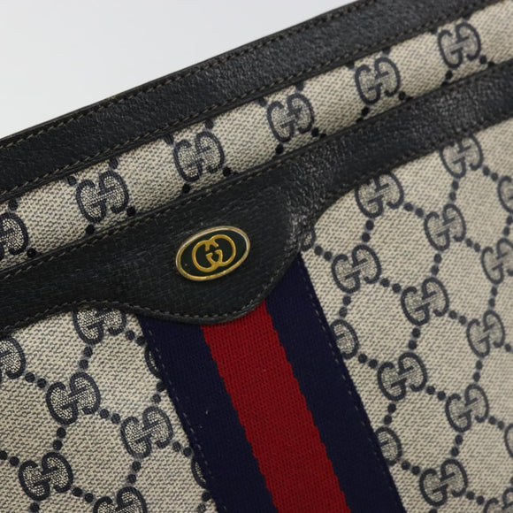 GUCCI GG Supreme Sherry Line Shoulder Bag PVC Navy Gold 41 02 013 Auth fm5338