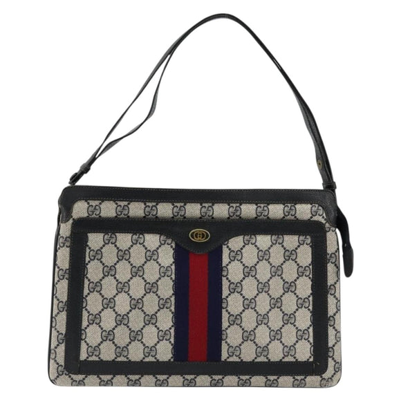 GUCCI GG Supreme Sherry Line Shoulder Bag PVC Navy Gold 41 02 013 Auth fm5338