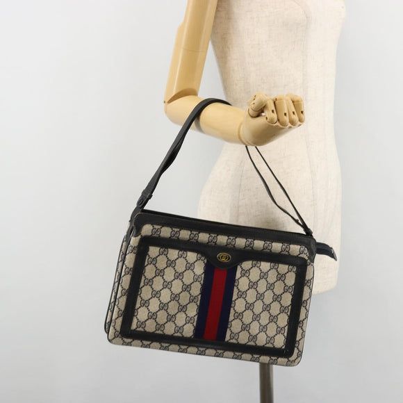 GUCCI GG Supreme Sherry Line Shoulder Bag PVC Navy Gold 41 02 013 Auth fm5338