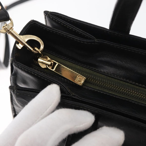 LOEWE Hand Bag Leather 2way Black Gold Auth fm5339