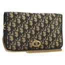 Christian Dior Trotter Canvas Chain Shoulder Bag Navy Gold Auth fm5340-1