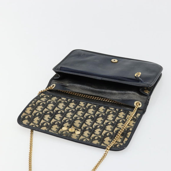 Christian Dior Trotter Canvas Chain Shoulder Bag Navy Gold Auth fm5340