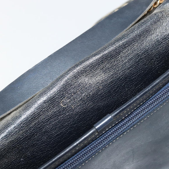 Christian Dior Trotter Canvas Chain Shoulder Bag Navy Gold Auth fm5340