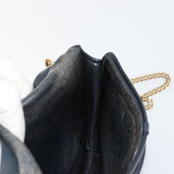 Christian Dior Trotter Canvas Chain Shoulder Bag Navy Gold Auth fm5340