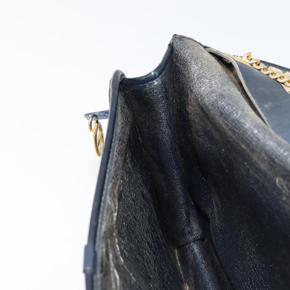Christian Dior Trotter Canvas Chain Shoulder Bag Navy Gold Auth fm5340