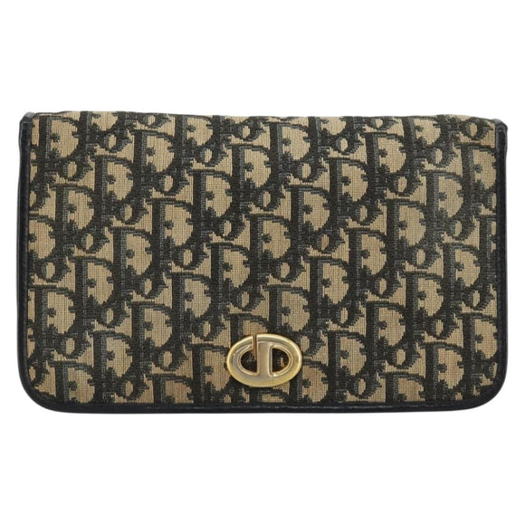Christian Dior Trotter Canvas Chain Shoulder Bag Navy Gold Auth fm5340