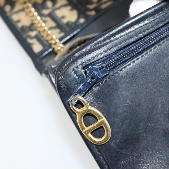 Christian Dior Trotter Canvas Chain Shoulder Bag Navy Gold Auth fm5340
